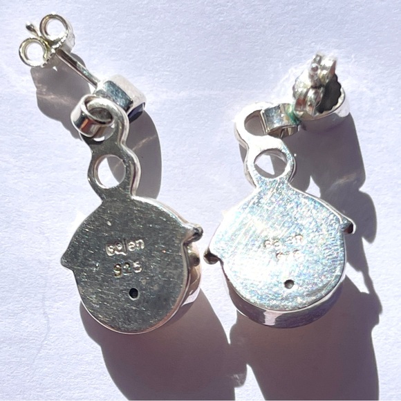 Vintage Sajen Carved Moon Goddess Face and Faceted Amethyst Dangle Earrings - Picture 4 of 5